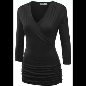 Love and Love 3/4 Sleeve Front Wrap V Neck Top
